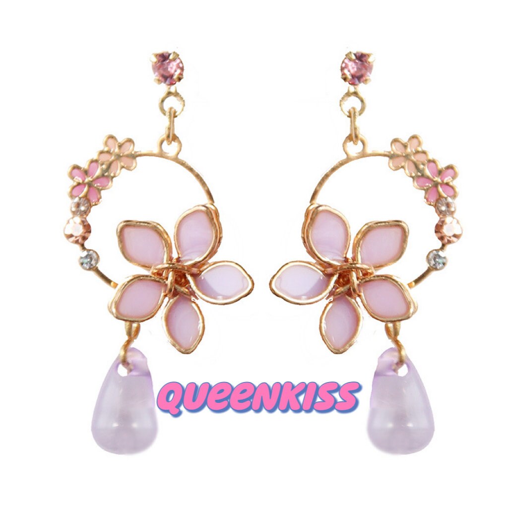 Adorable Japanese Style Flowers Blue Purple Beige Earrings - Flower Mate!!