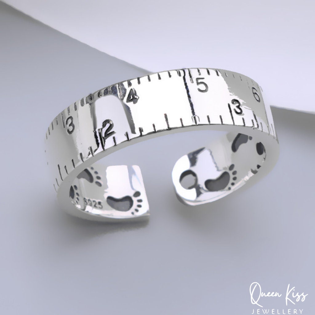 Quirky Adorable Cute Ruler Ring Adjustable 925 Sterling Silver Ring