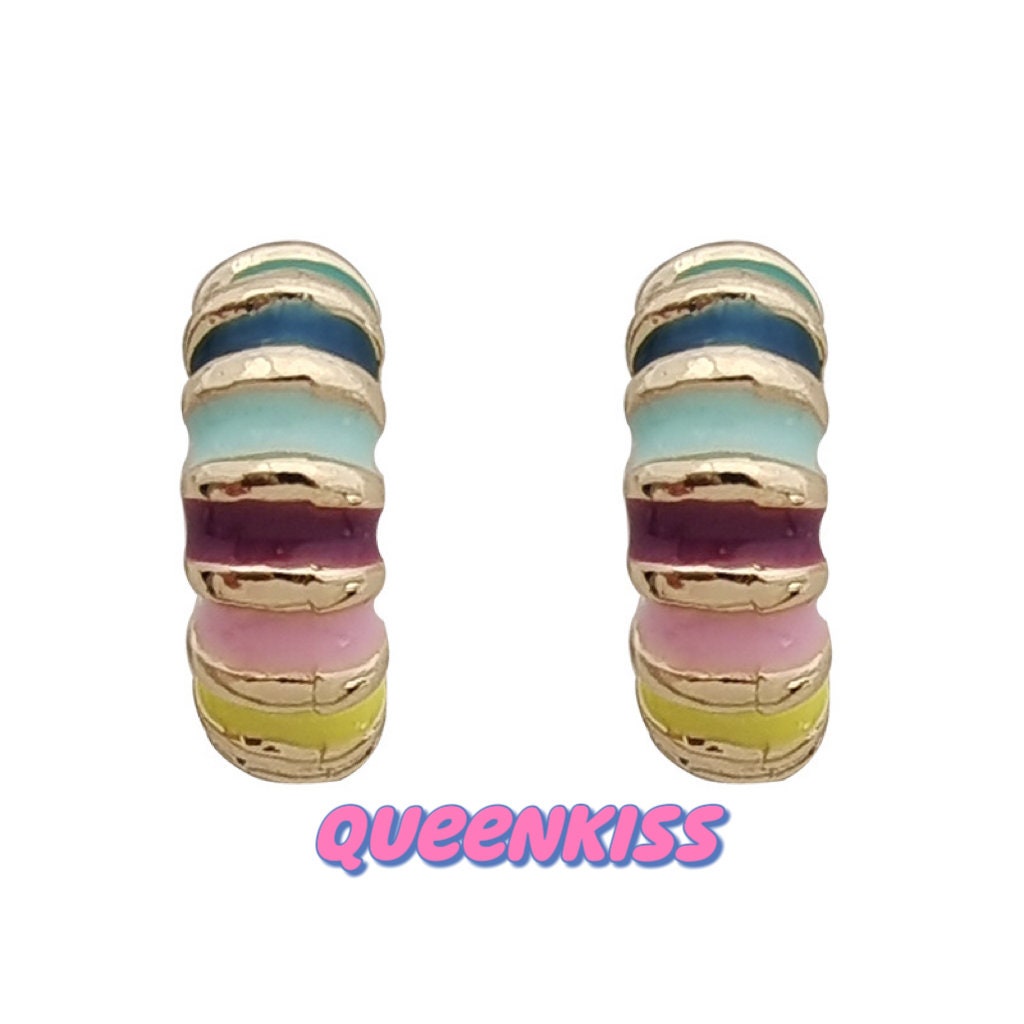 Super Adorable Cute Handmade Rainbow Colorful Blossom Stud Earrings - Color of My Heart!!