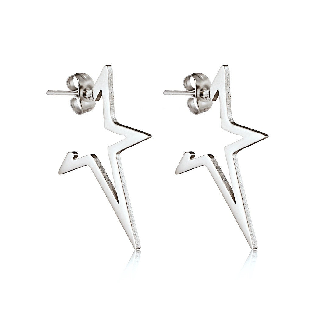Handmade Cool Star Pair of Earrings Silver Black Gold coloured stainless steel minimal studs For Man Woman Him Her- You are The Star!!!