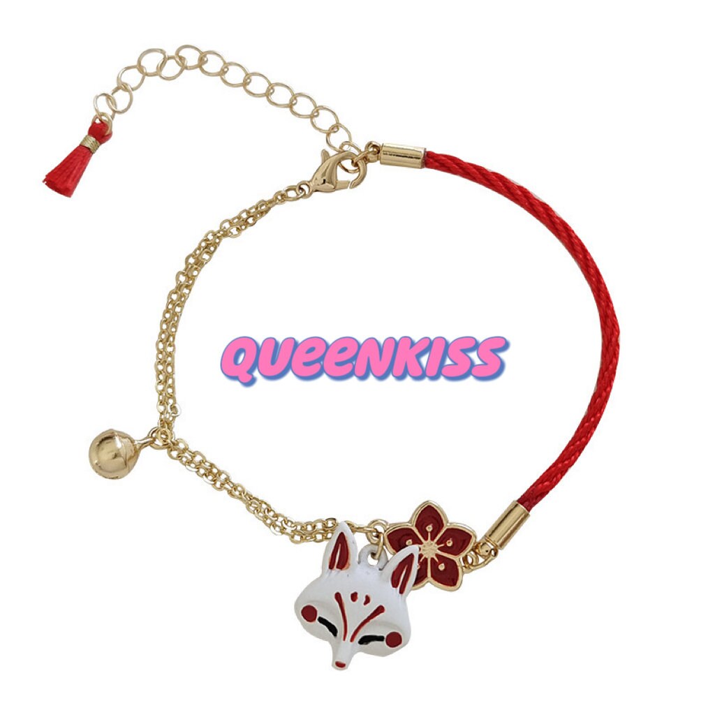 Cute Adorable Japanese Style Fox and Sakura Bracelet Adjustable Length Lovely Bracelet - Bunny You And Me!