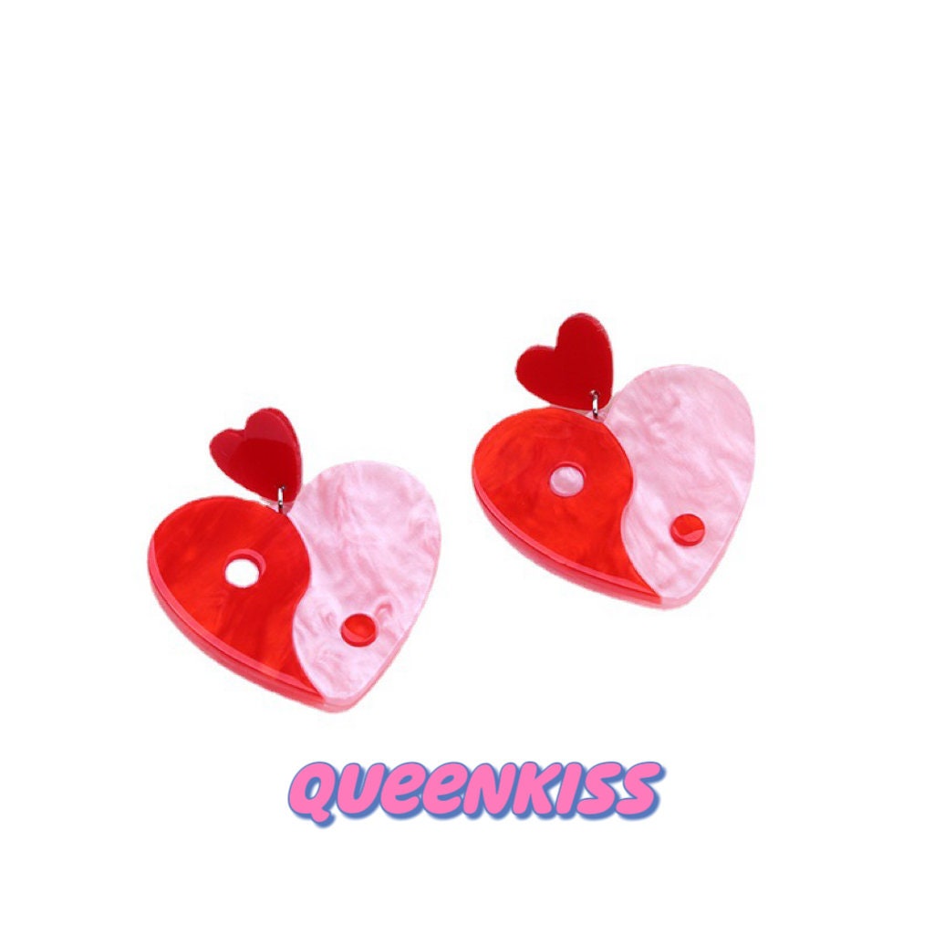 Cute Light Trendy Special Art Pattern Yin and Yan Taichi Heart Shape Earrings - World Balance!!