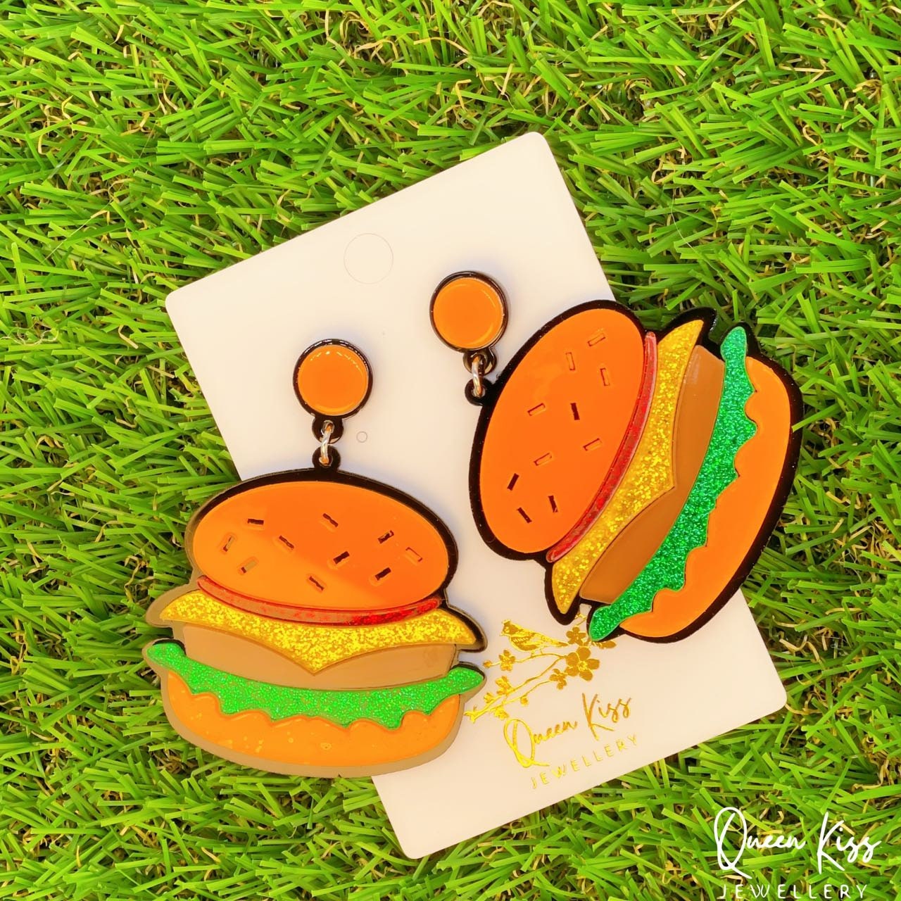 Super LIght Acrylic Sparkling Yummy Hamburger Earrings - Eat Me!!
