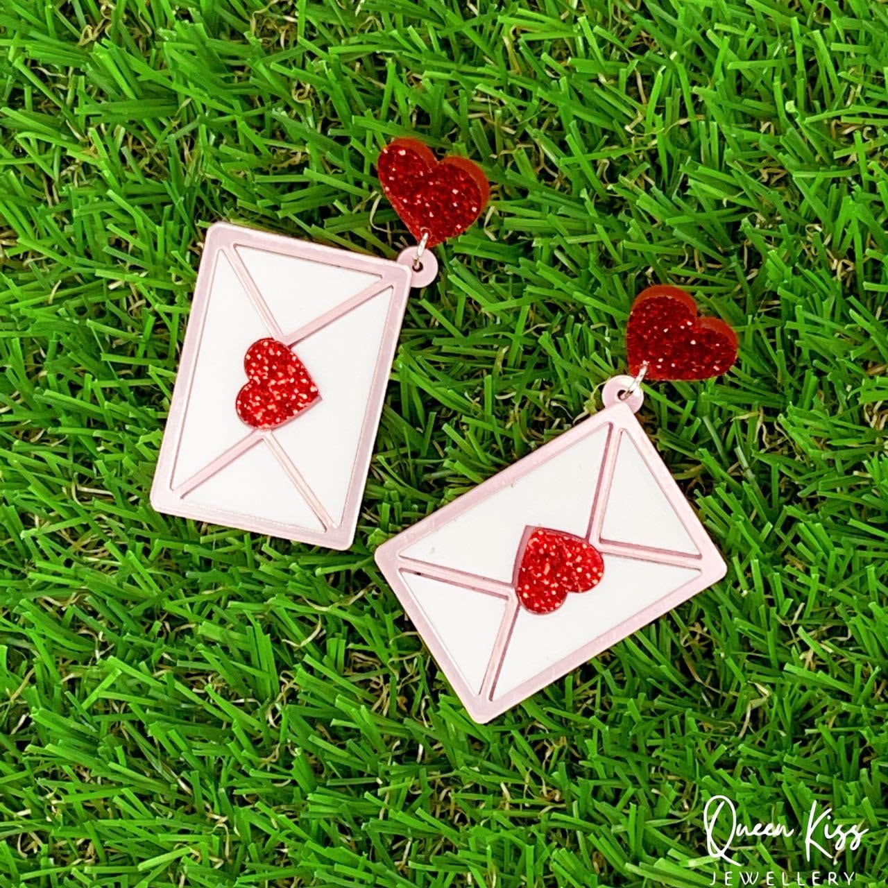 Super Light Acrylic Cute Love Letter Red Heart Style Earrings - Never Too Late!!