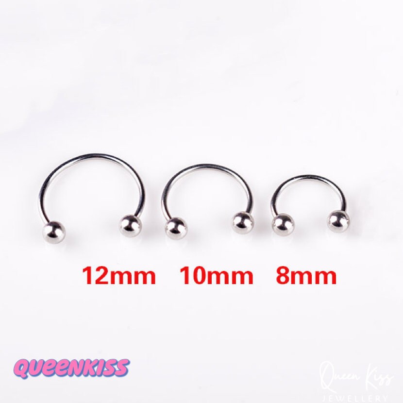 Surgical Steel 316L Septum Ring U Shaped Circular Barbell Curved Screw End Gauge 16g - 8mm, 10mm, 12mm Sold as one single piece not a pair