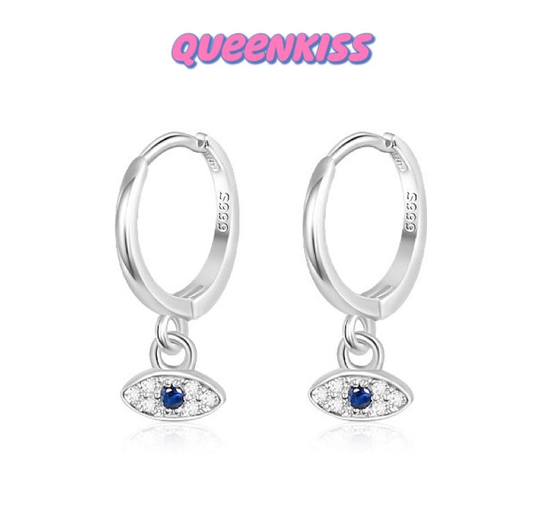 Evil Eyes 18 Karat Gold Plated Sterling Silver Cubic Zirconia Crystals Gold and Silver Dangle Hoop Clasp Sold as A Pair