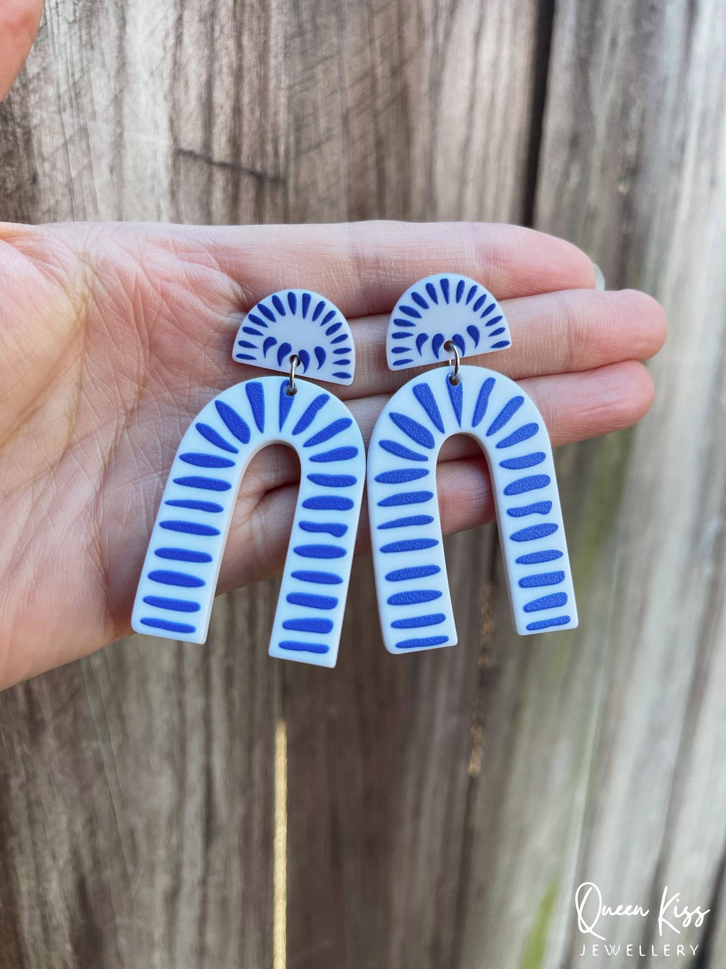 Cute Light Trendy Adorable Acrylic Art Work Blue Arch Earrings - Cultural Diversity!!