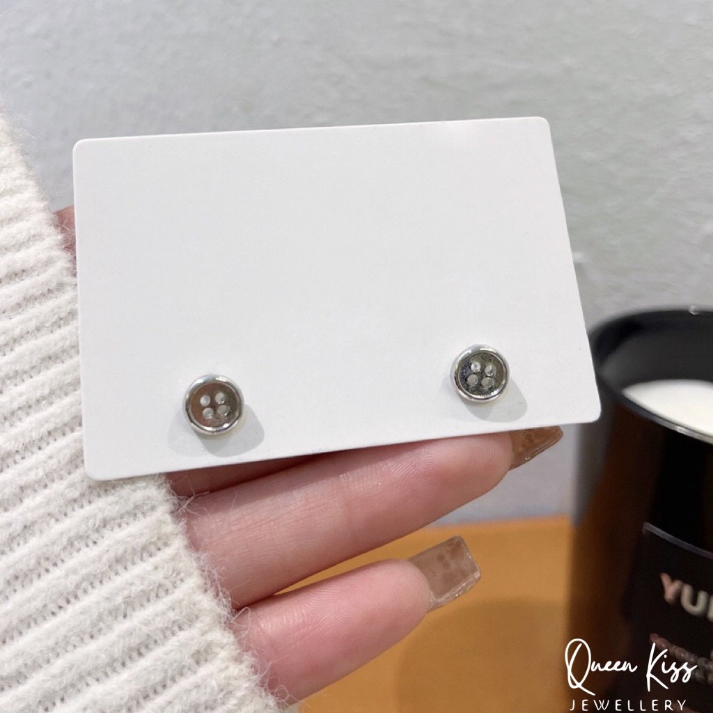 Cute Creative Button Pair of Earrings Silver stainless steel swoosh minimal studs For Man Woman Him Her- Button On!!!