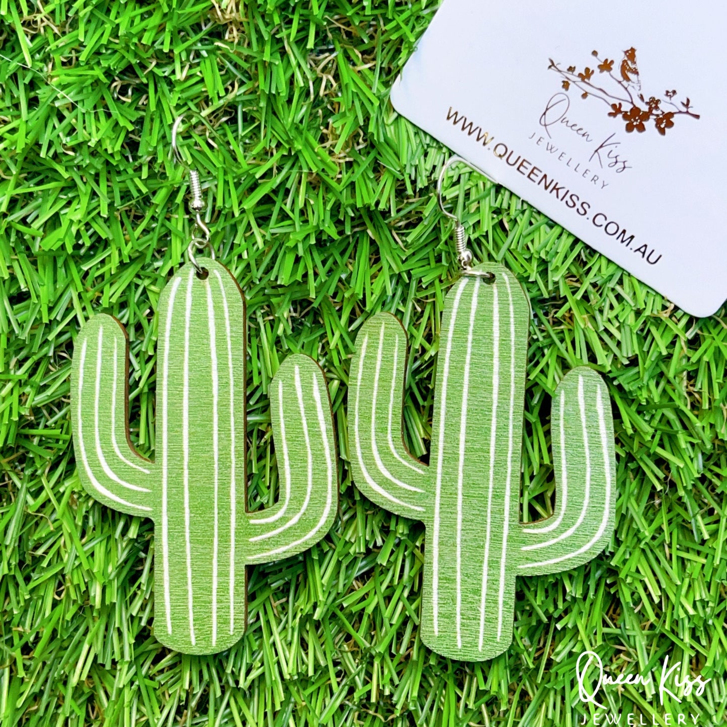 Super Light Wood Cute Desert Cactus Planting Earrings - Hope of The Desert!!