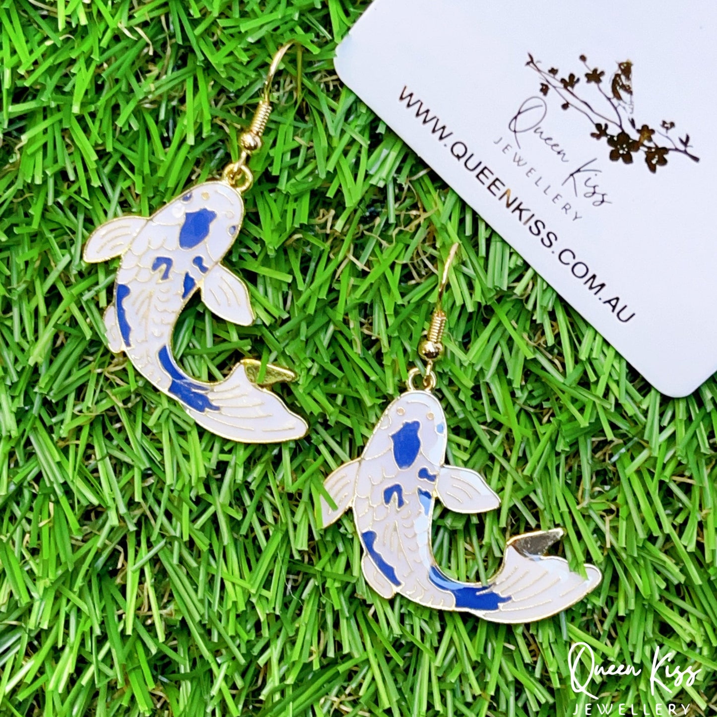 Super Cute Japanese Style Koi Fish Blue Earrings -- Koi Lover!!