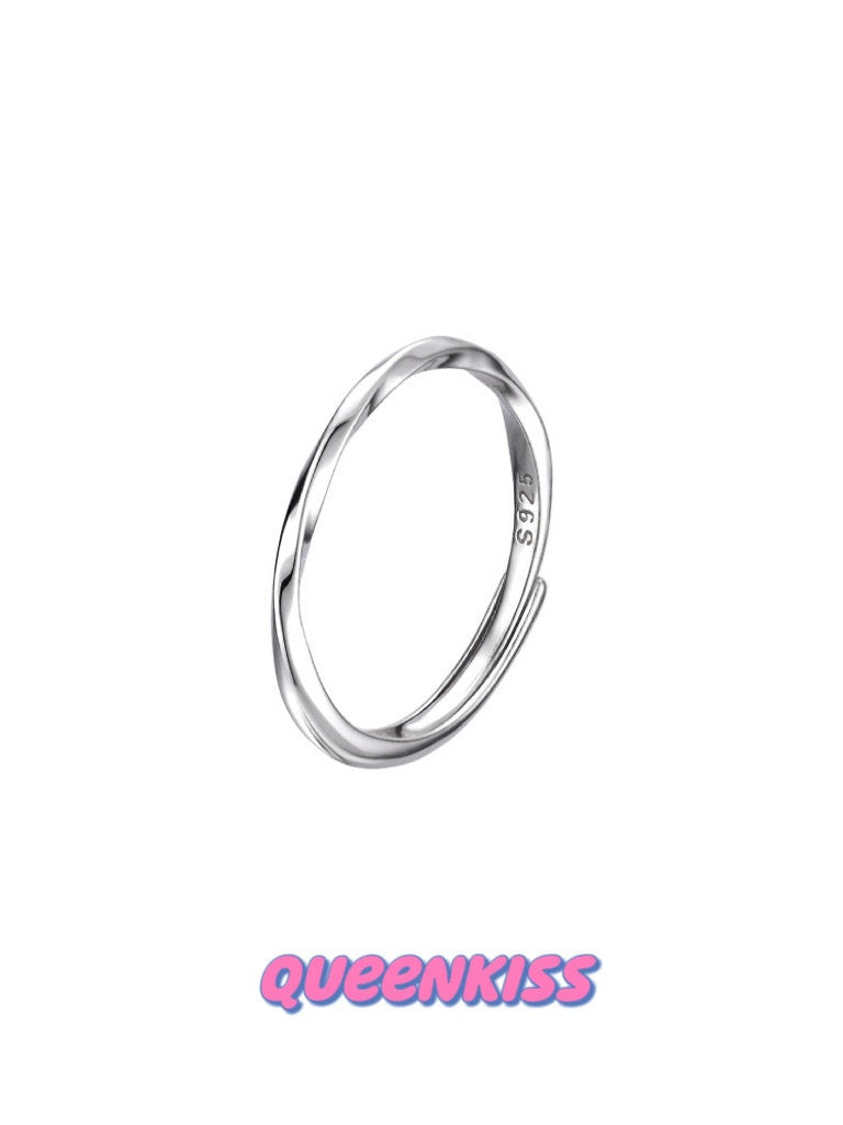 Modern Minimalist Wave Adjustable Silver Ring