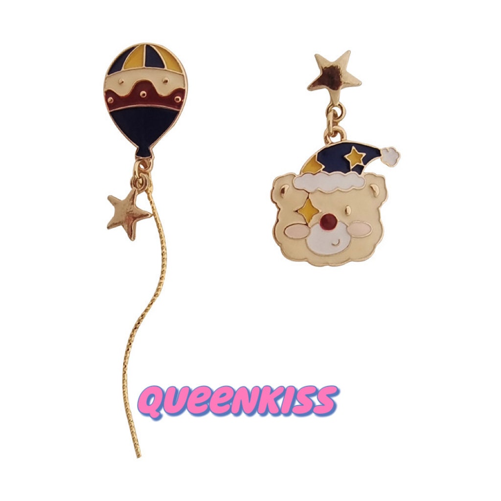 Super Cute Bear and Ballon Love Earrings -- I Love You!!