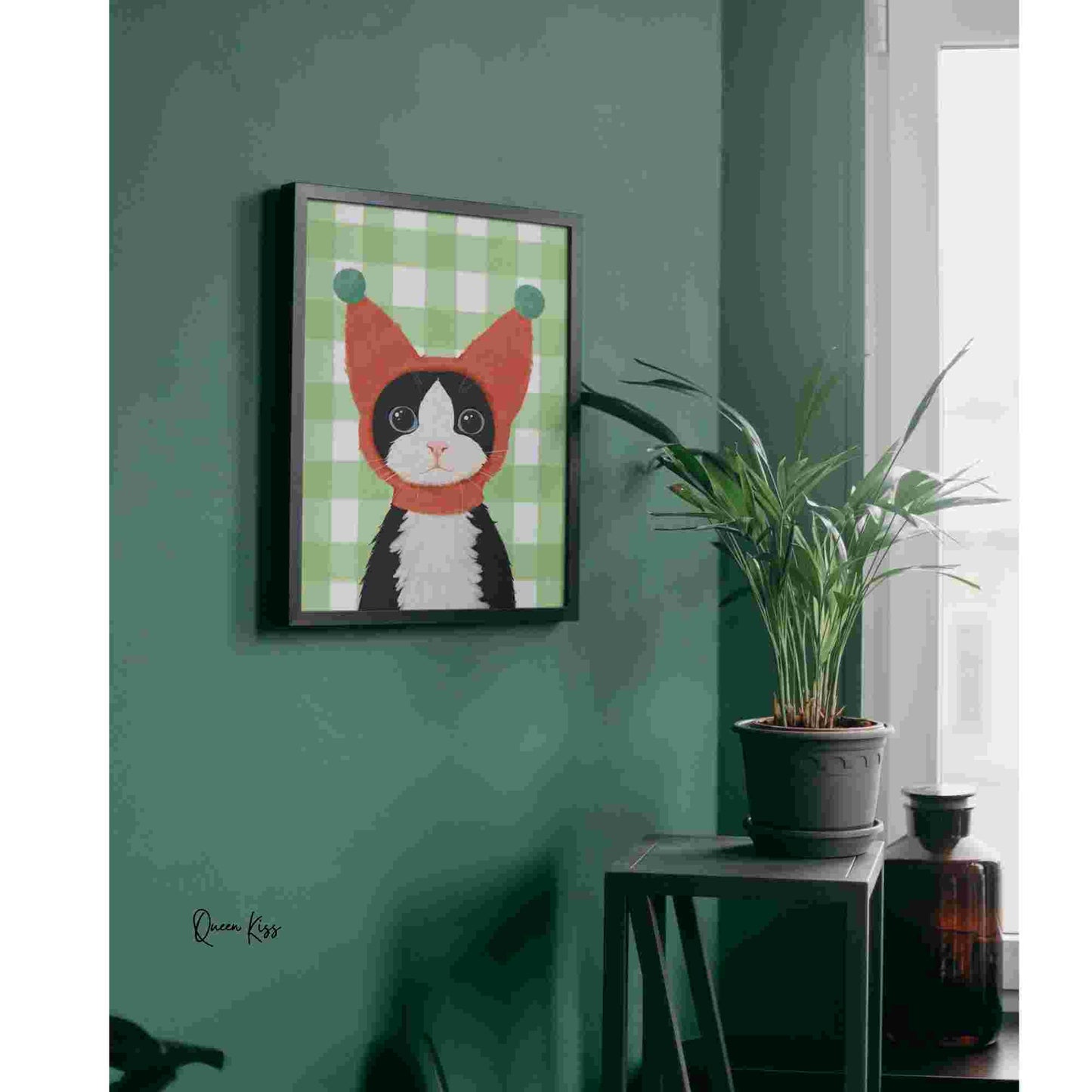 Whimsical Cute Tuxedo Cat Wall Art, Whimsical Digital Download, Cozy Kitty Wall Decor, Instant Printable Illustration Modern Home -Meowville