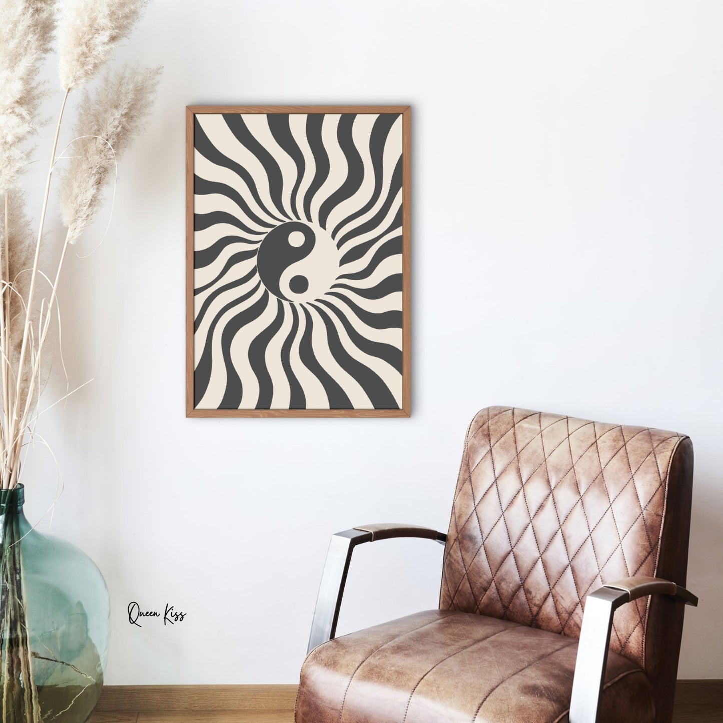 Abstract Black Beige Yin Yan Retro Wall Art, Minimalist Instant Printable Poster Art, Modern Home Aesthetic Decor, Boho Nature Inspired Art