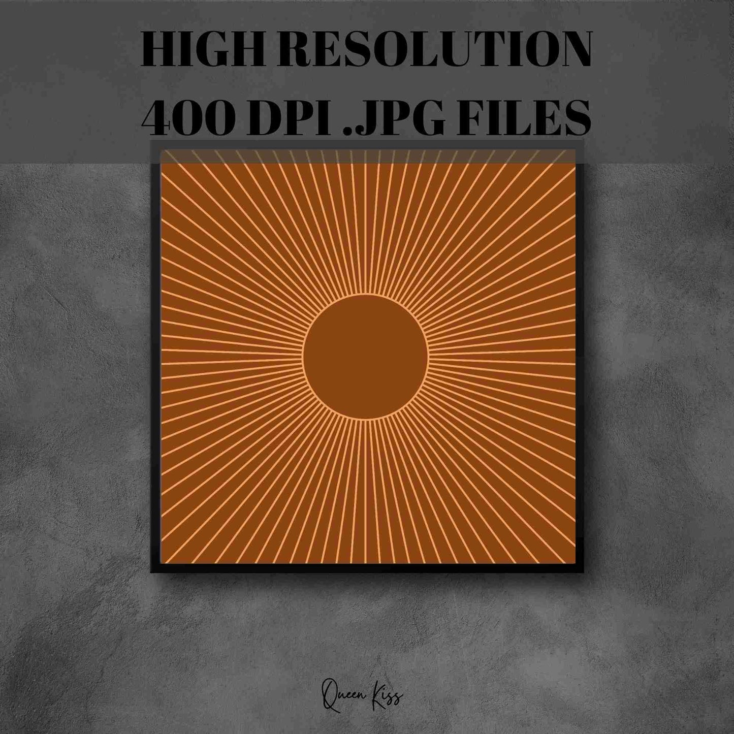 Retro Sunburst Wall Art Printable, Mid Century Modern Home Aesthetic Decor, Boho Abstract Sun Rays Art, Vintage Inspired Minimalist Decor
