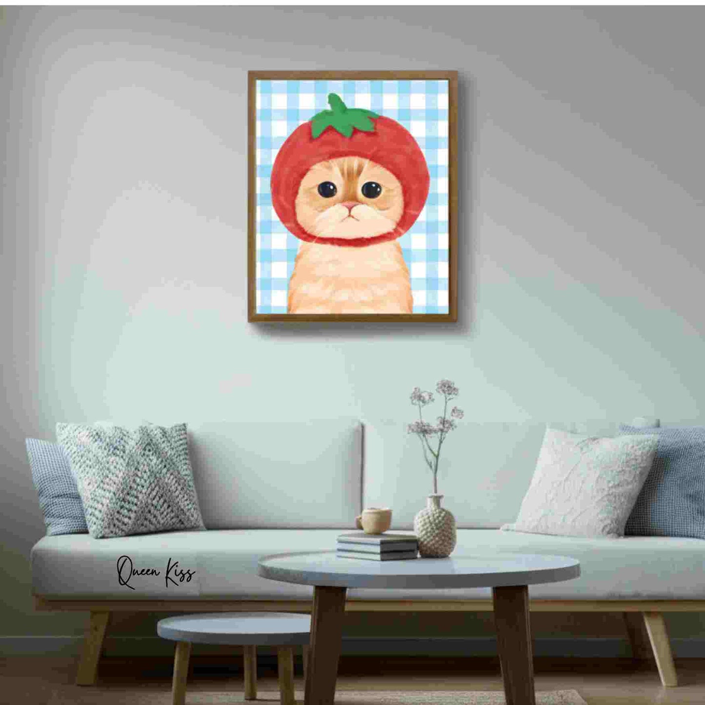 Whimsical Cute Tomato Cat Art, Whimsical Digital Download, Cozy Kitty Wall Decor, Instant Printable Illustration Modern Home -Meowville