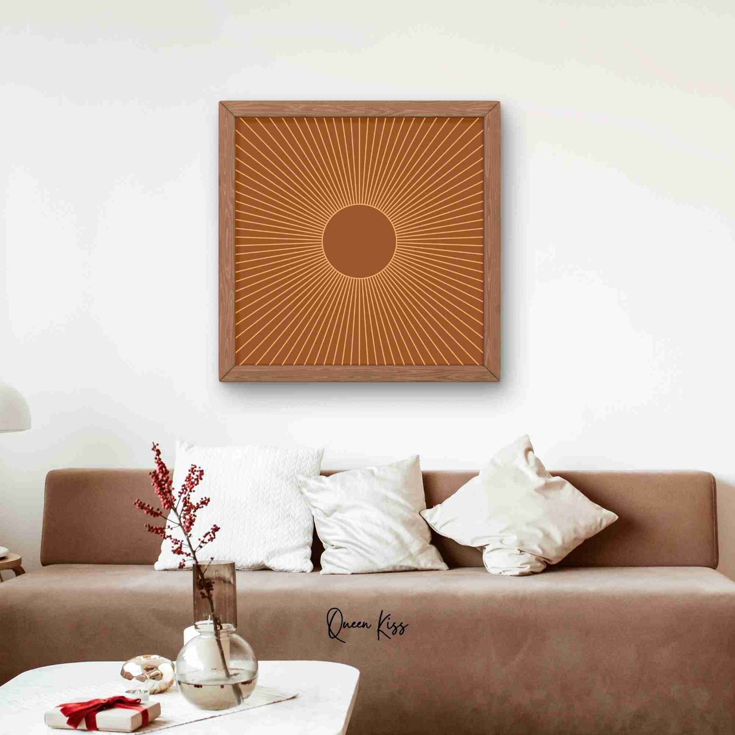 Retro Sunburst Wall Art Printable, Mid Century Modern Home Aesthetic Decor, Boho Abstract Sun Rays Art, Vintage Inspired Minimalist Decor