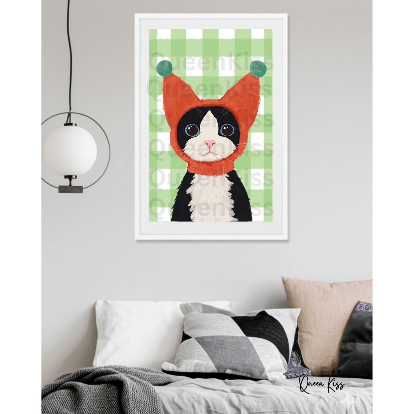 Whimsical Cute Tuxedo Cat Wall Art, Whimsical Digital Download, Cozy Kitty Wall Decor, Instant Printable Illustration Modern Home -Meowville