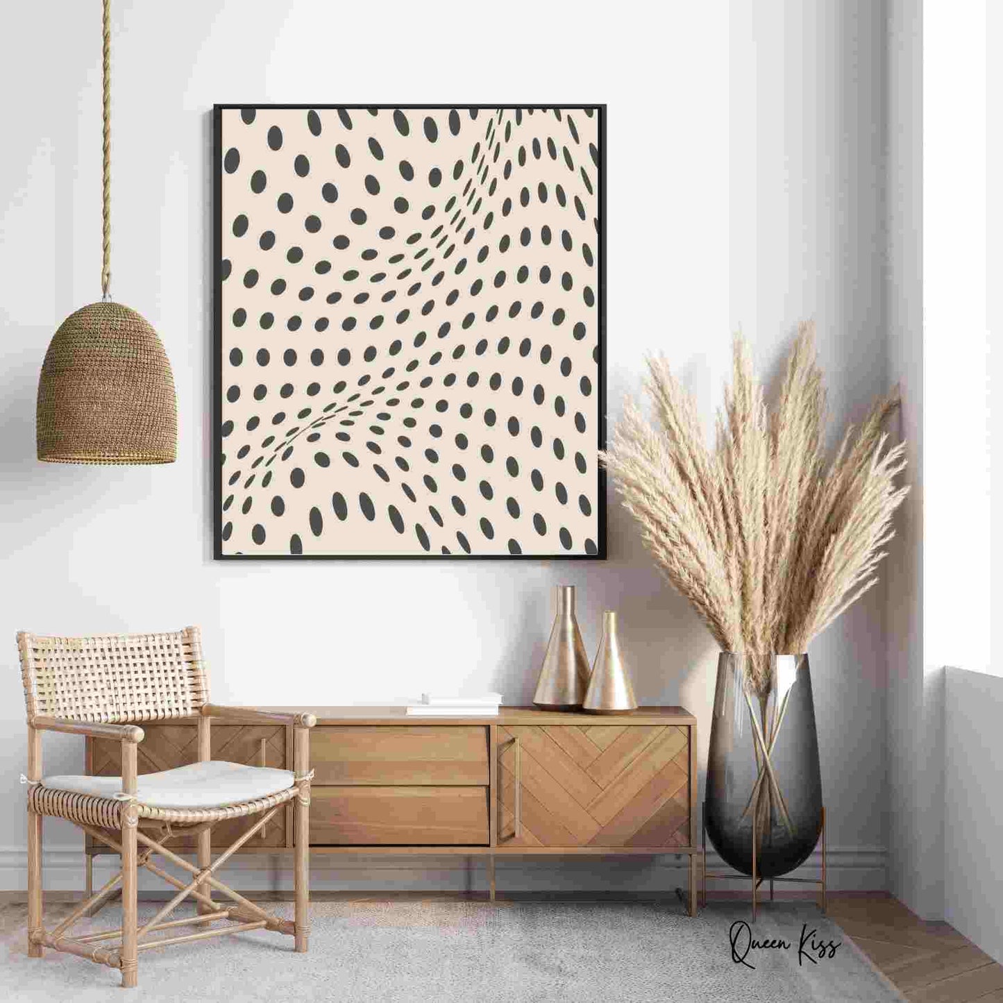Abstract Black Beige Geo Spotted Waves Wall Art, Minimalist Instant Printable Poster, Modern Home Aesthetic Decor, Boho Nature Inspired Art