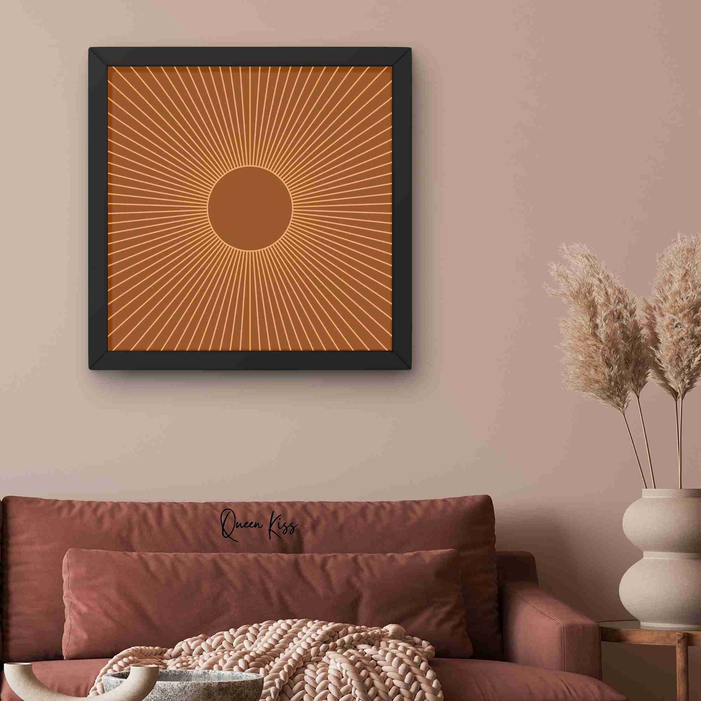 Retro Sunburst Wall Art Printable, Mid Century Modern Home Aesthetic Decor, Boho Abstract Sun Rays Art, Vintage Inspired Minimalist Decor
