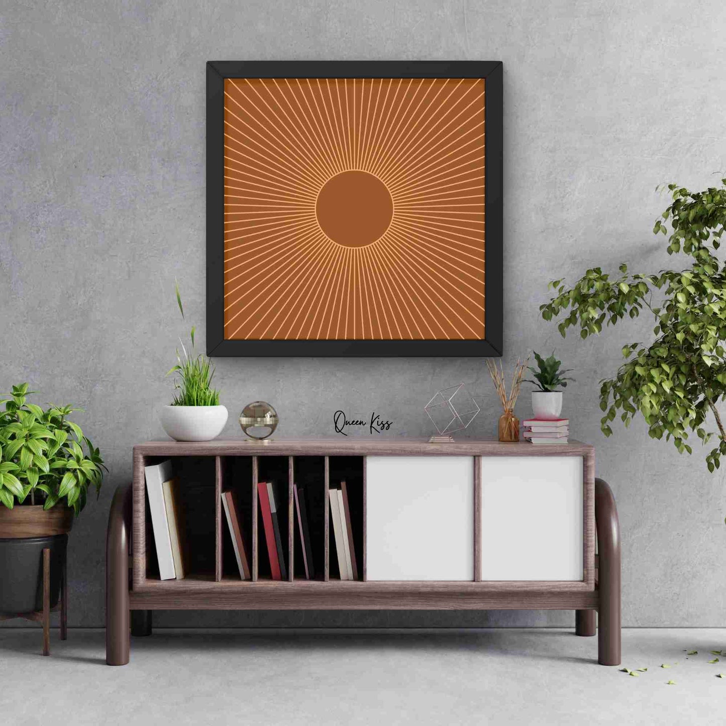 Retro Sunburst Wall Art Printable, Mid Century Modern Home Aesthetic Decor, Boho Abstract Sun Rays Art, Vintage Inspired Minimalist Decor