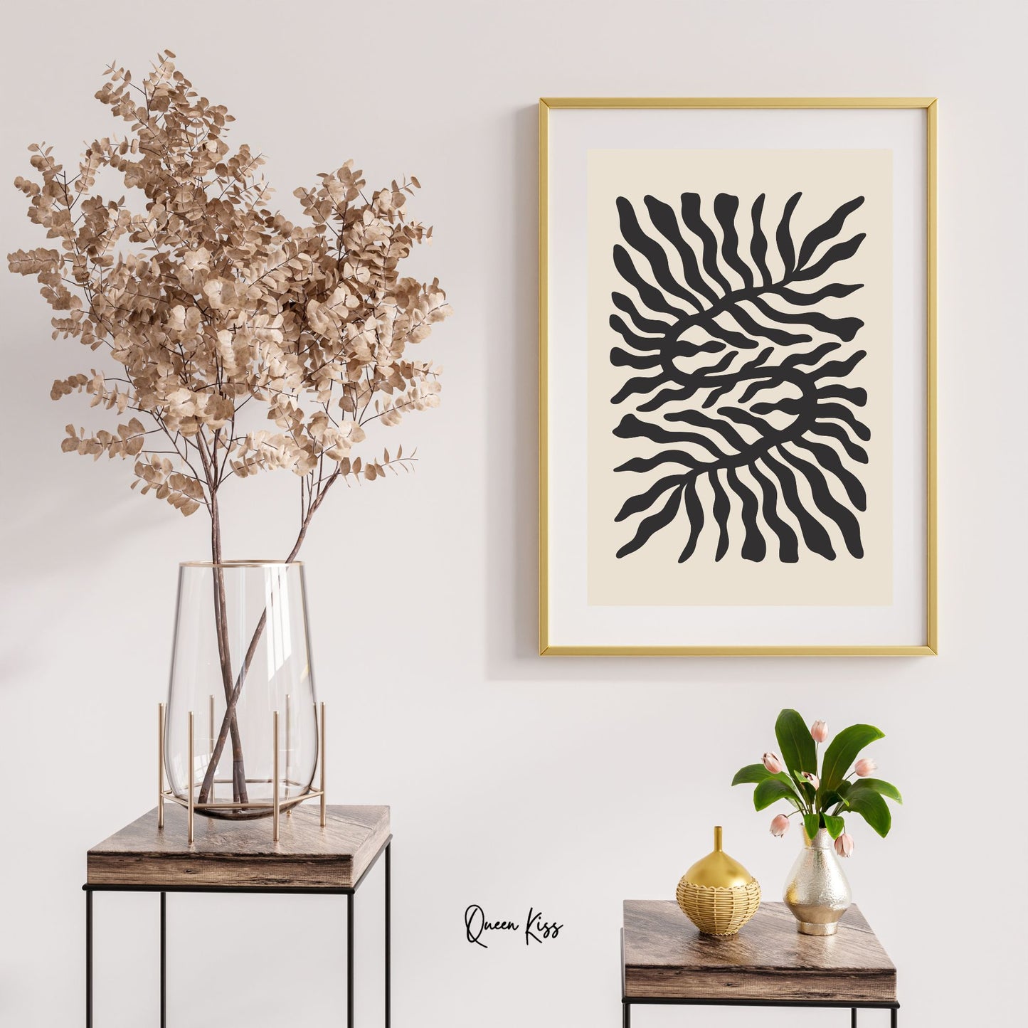 Abstract Black and Beige Botanical Wall Art, Minimalist Instant Printable Poster Art, Modern Home Aesthetic Decor, Boho Nature Inspired Art