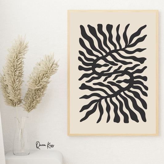 Abstract Black and Beige Botanical Wall Art, Minimalist Instant Printable Poster Art, Modern Home Aesthetic Decor, Boho Nature Inspired Art