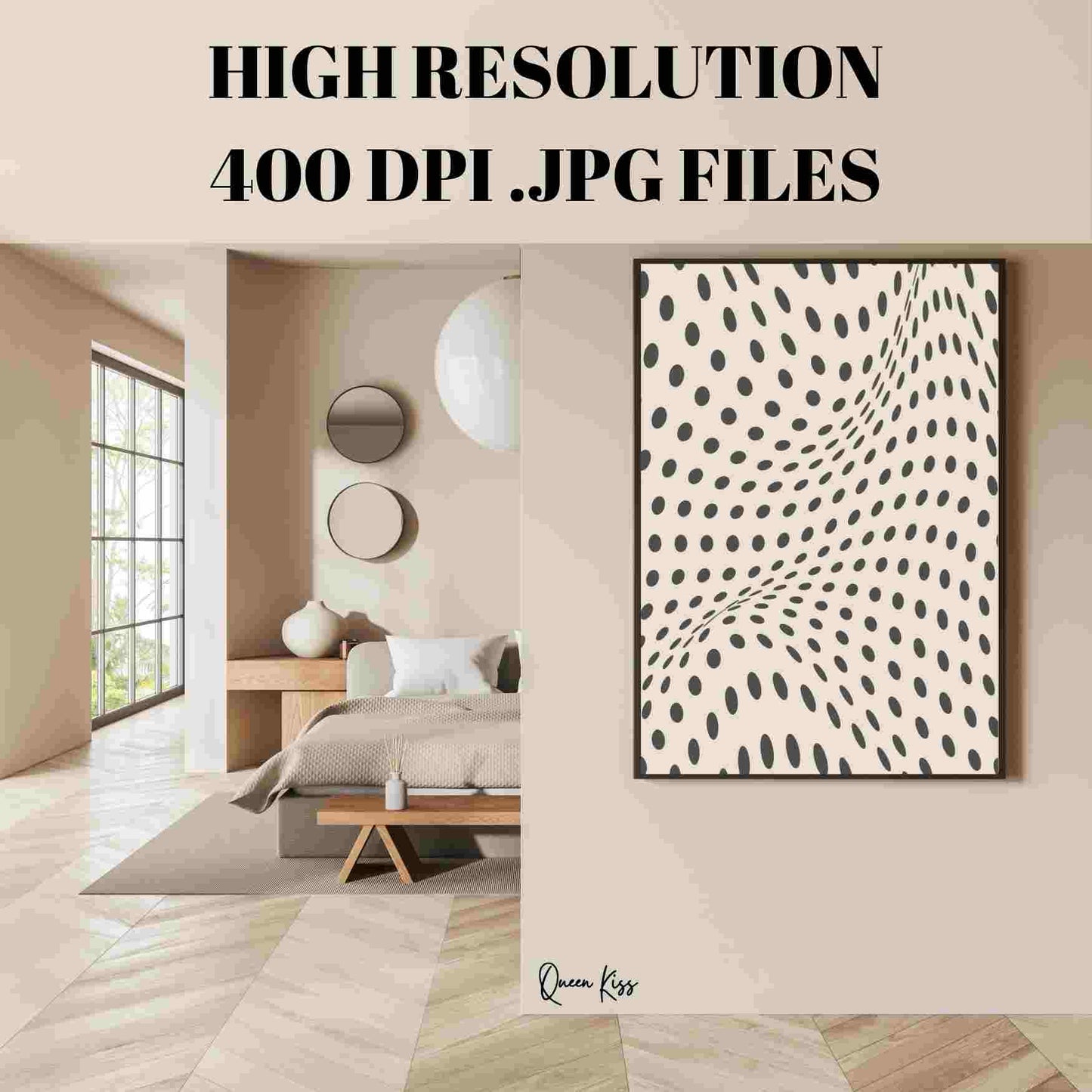 Abstract Black Beige Geo Spotted Waves Wall Art, Minimalist Instant Printable Poster, Modern Home Aesthetic Decor, Boho Nature Inspired Art