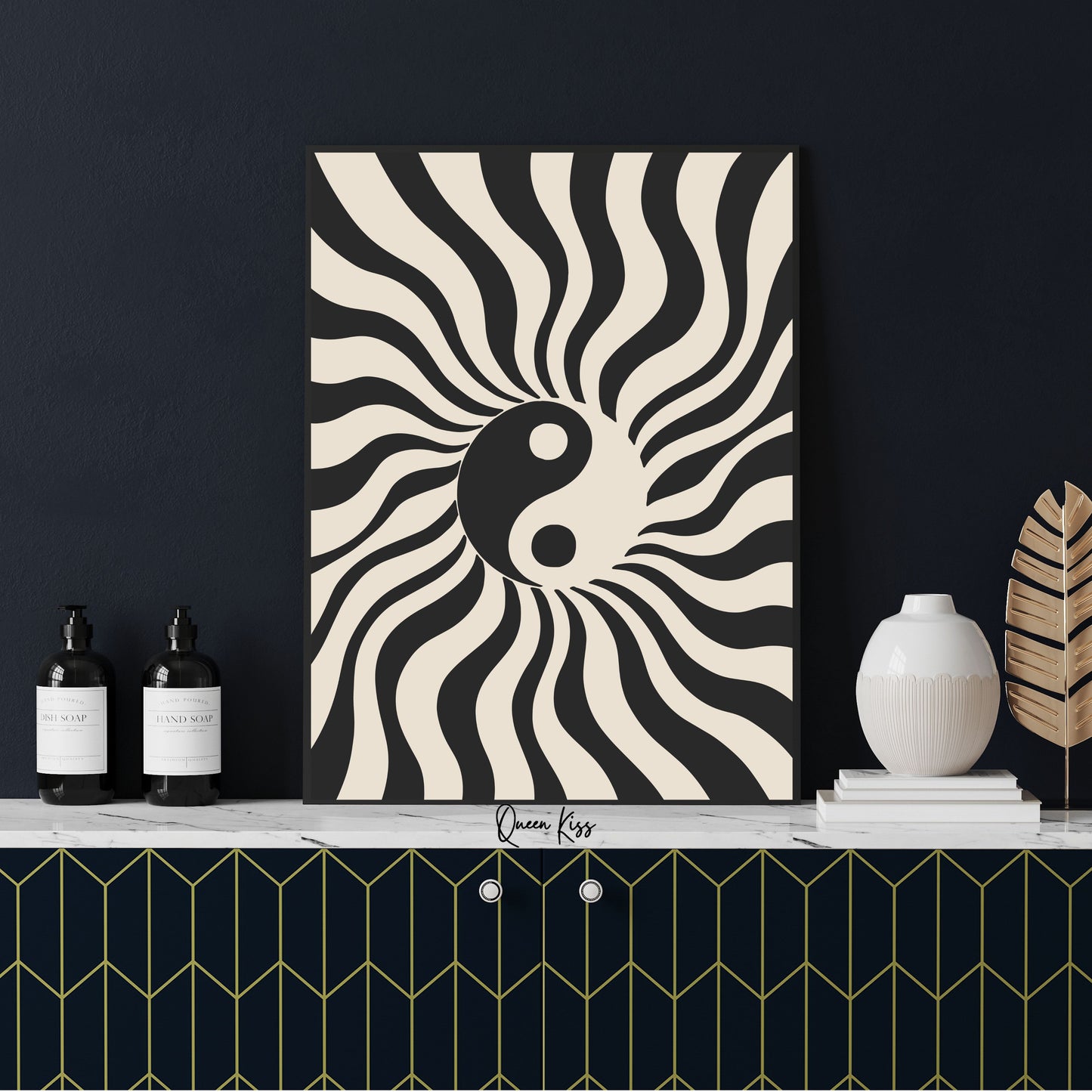 Abstract Black Beige Yin Yan Retro Wall Art, Minimalist Instant Printable Poster Art, Modern Home Aesthetic Decor, Boho Nature Inspired Art