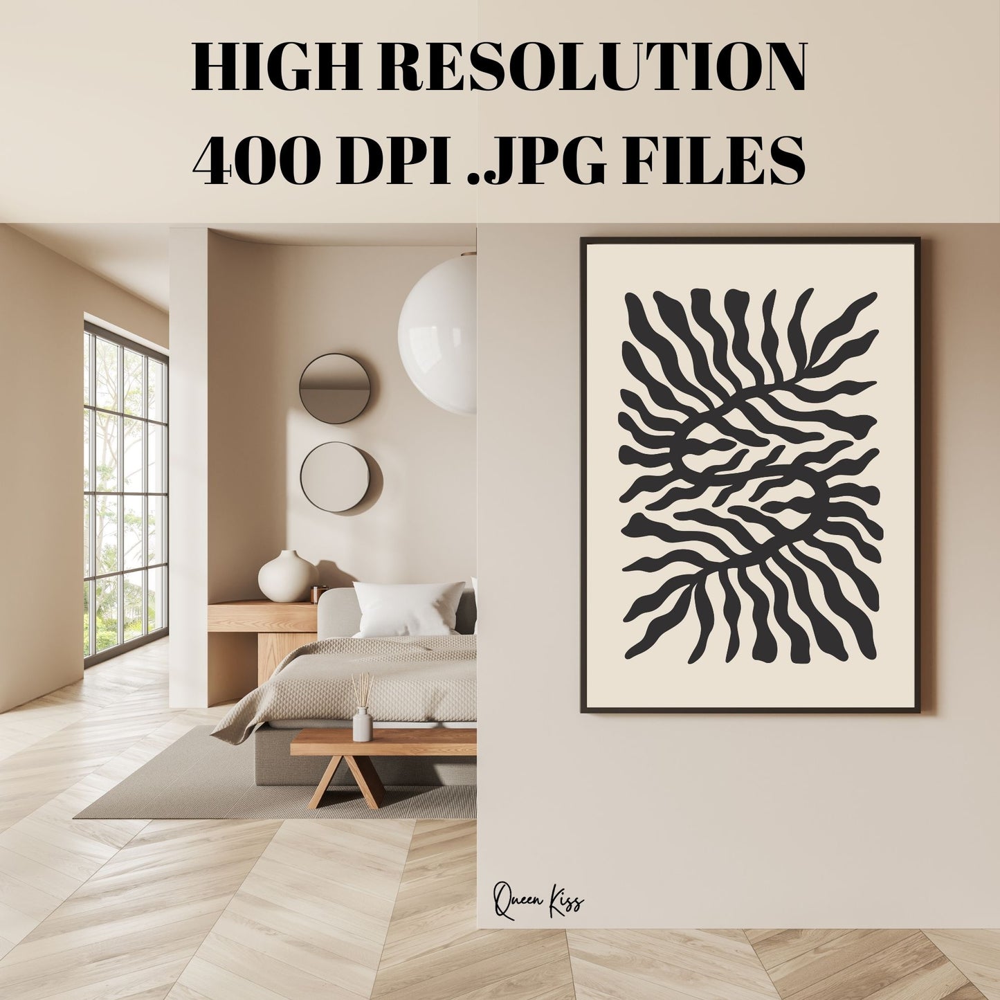 Abstract Black and Beige Botanical Wall Art, Minimalist Instant Printable Poster Art, Modern Home Aesthetic Decor, Boho Nature Inspired Art