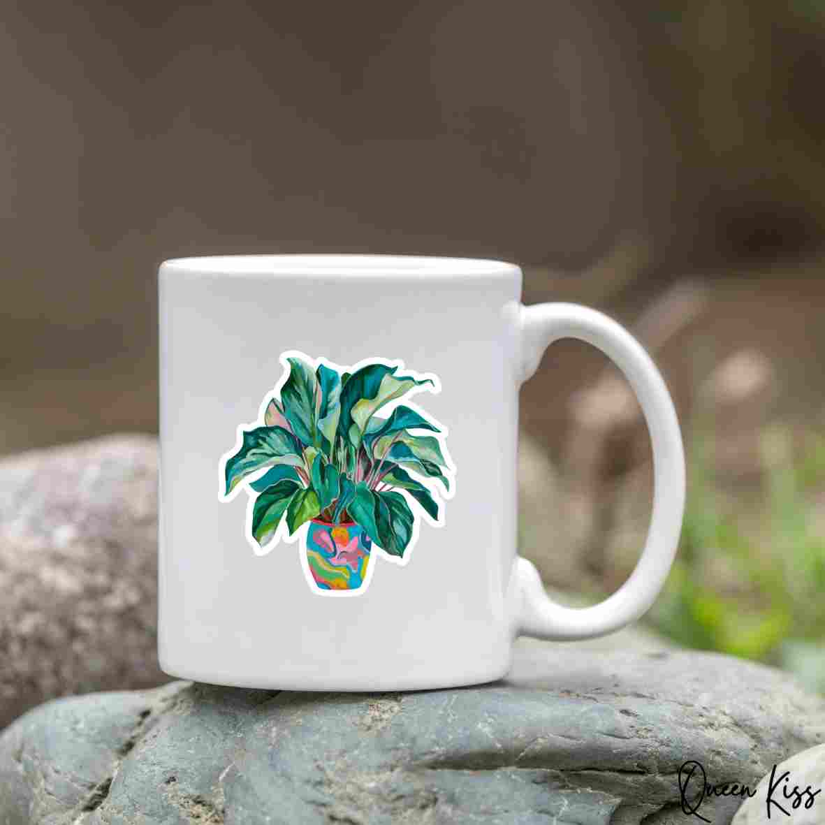 Cute Home Plant Sticker, Waterproof Glossy Sticker, Vinyl Sticker, Laptop Phone Notebook Mug Sticker -- Oxygen Factory