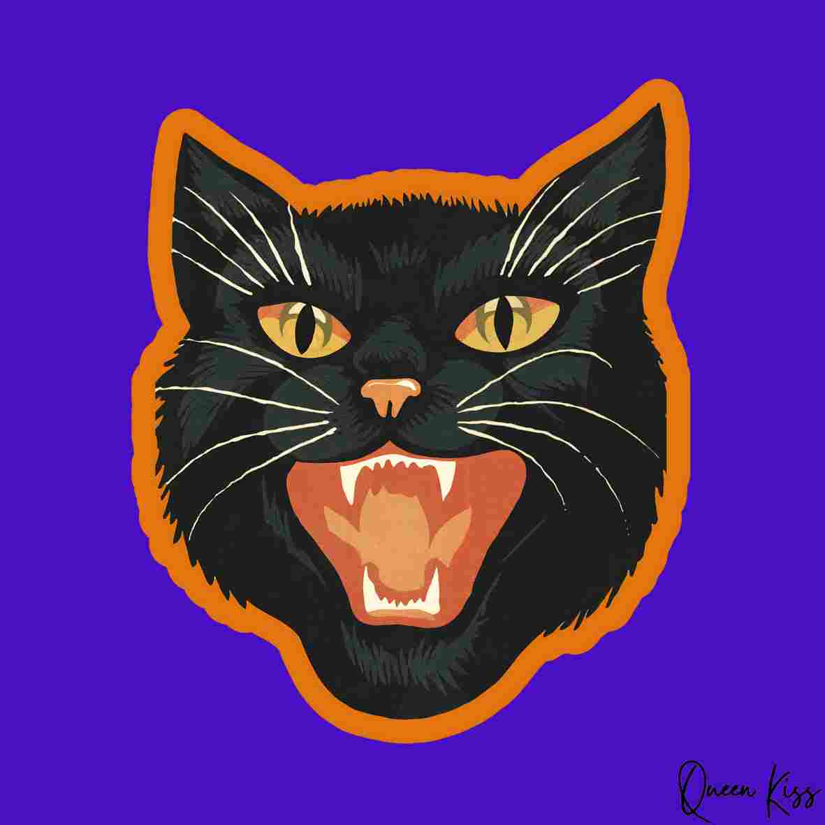 Cute Black cat Sticker, Waterproof Glossy Sticker, Vinyl Sticker, Laptop Phone Notebook Mug Sticker -- Night Protector