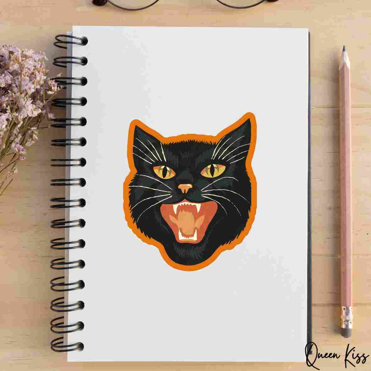 Cute Black cat Sticker, Waterproof Glossy Sticker, Vinyl Sticker, Laptop Phone Notebook Mug Sticker -- Night Protector