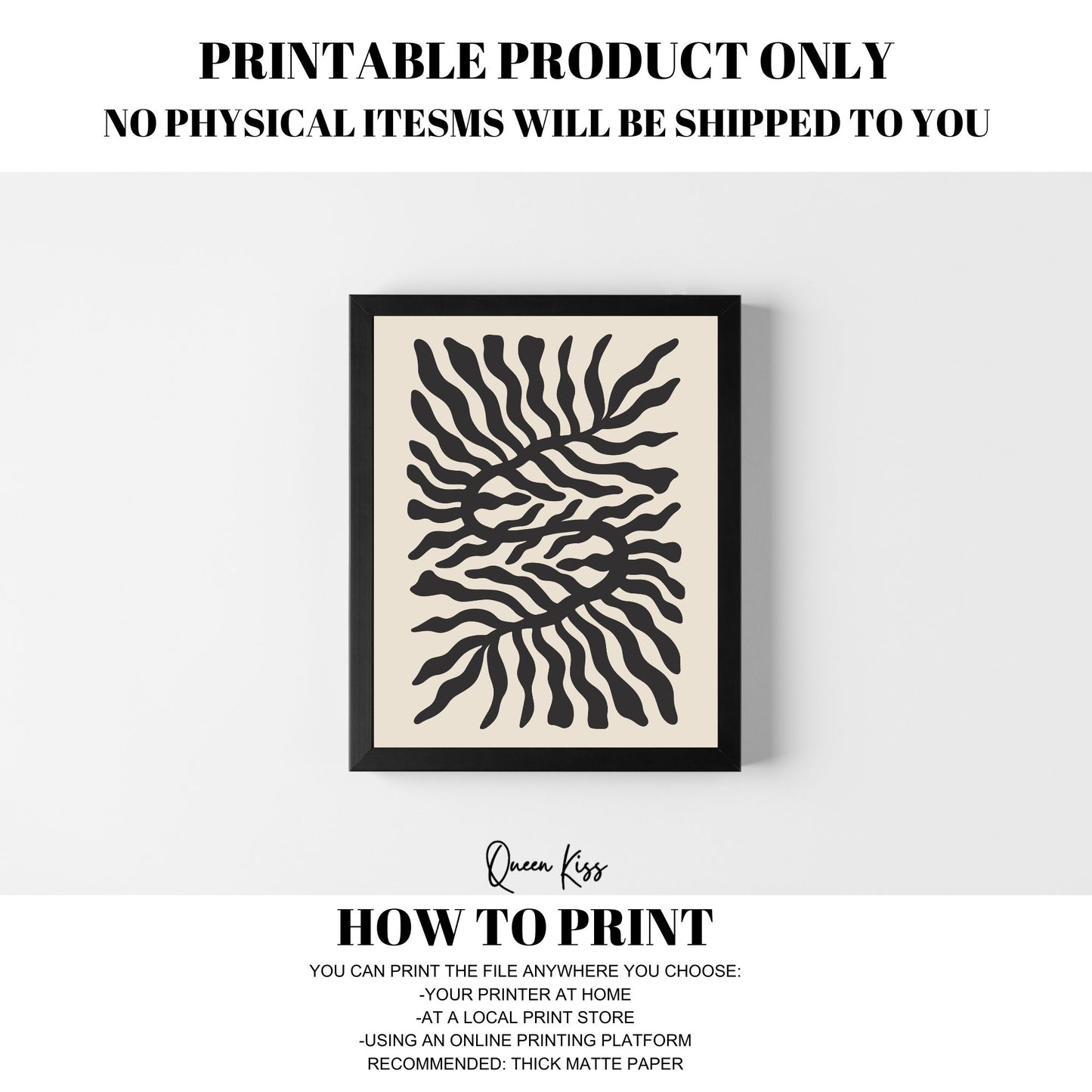 Abstract Black and Beige Botanical Wall Art, Minimalist Instant Printable Poster Art, Modern Home Aesthetic Decor, Boho Nature Inspired Art