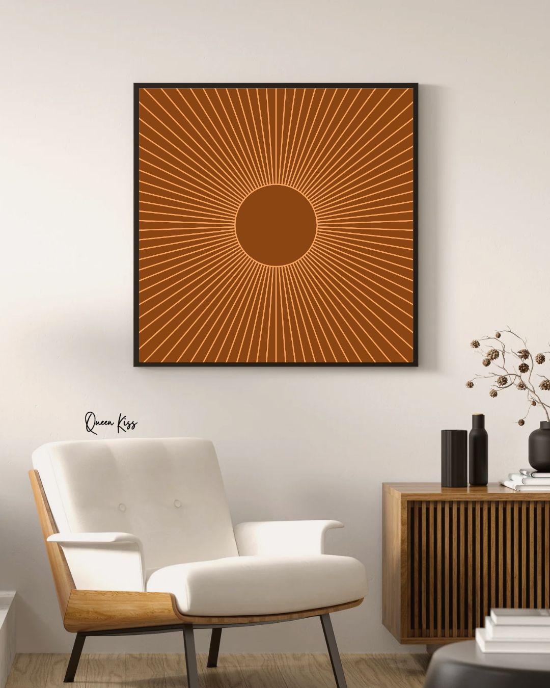 Retro Sunburst Wall Art Printable, Mid Century Modern Home Aesthetic Decor, Boho Abstract Sun Rays Art, Vintage Inspired Minimalist Decor
