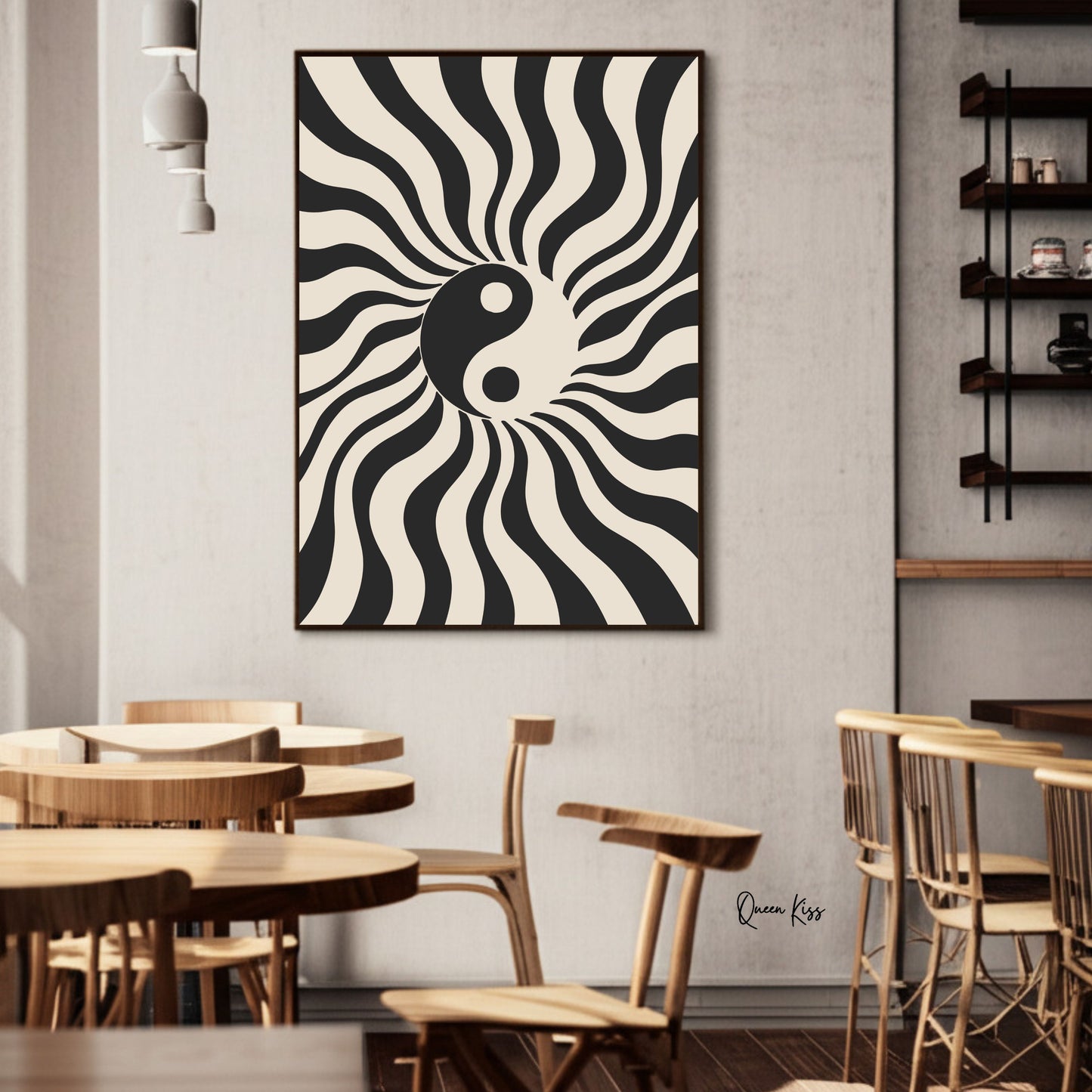 Abstract Black Beige Yin Yan Retro Wall Art, Minimalist Instant Printable Poster Art, Modern Home Aesthetic Decor, Boho Nature Inspired Art