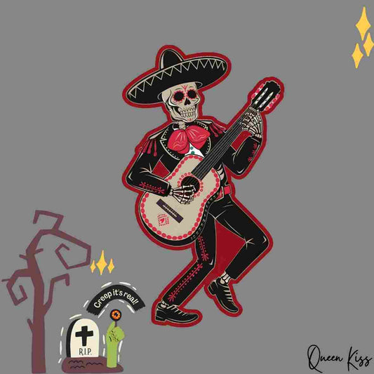 Cute Skeleton musician Sticker, Waterproof Glossy Sticker, Vinyl Sticker, Laptop Phone Notebook Mug Sticker -- Creep it's real