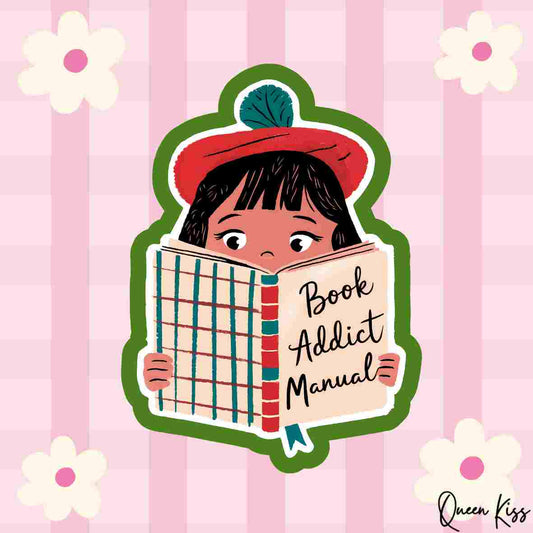 Cute Book addict manual Sticker, Waterproof Glossy Sticker, Vinyl Sticker, Laptop Phone Notebook Mug Sticker -- Time to read