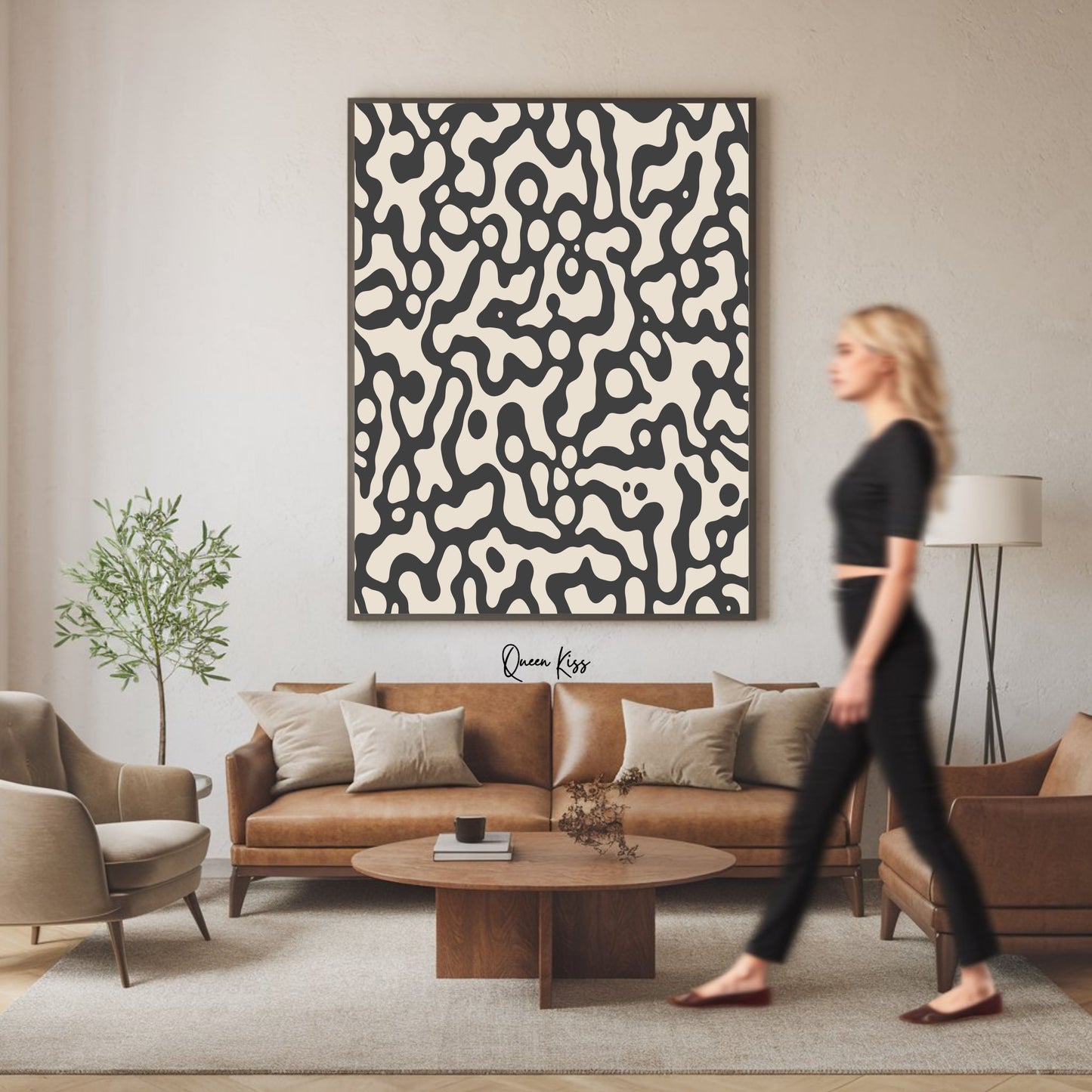 Abstract Black Beige Ocean Ripples Wall Art, Minimalist Instant Printable Poster, Modern Home Aesthetic Decor, Boho Nature Inspired Art