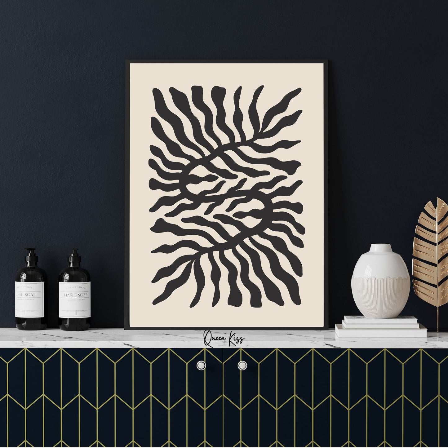 Abstract Black and Beige Botanical Wall Art, Minimalist Instant Printable Poster Art, Modern Home Aesthetic Decor, Boho Nature Inspired Art