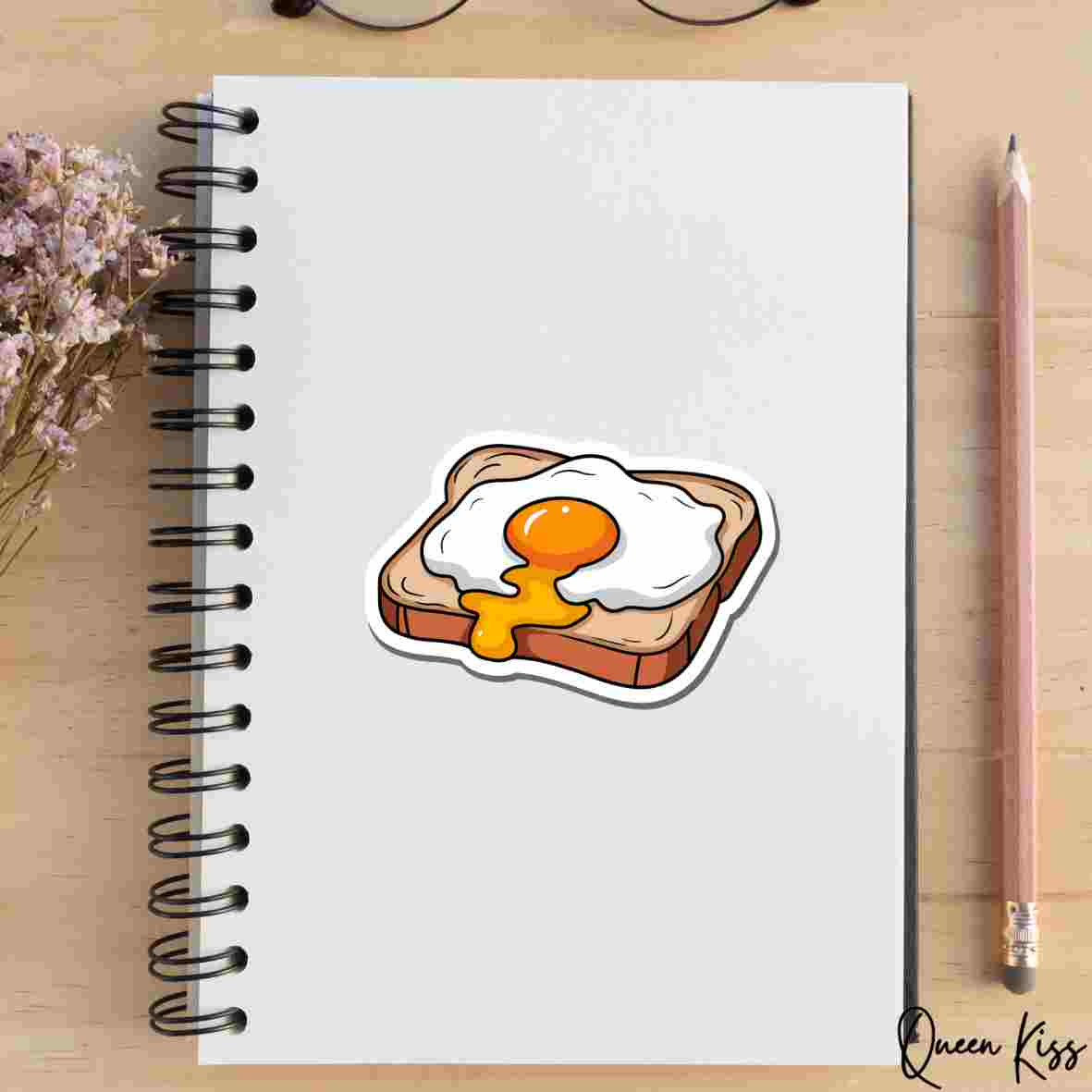 Cute Fried egg Sticker, Waterproof Glossy Sticker, Vinyl Sticker, Laptop Phone Notebook Mug Sticker -- Eggo