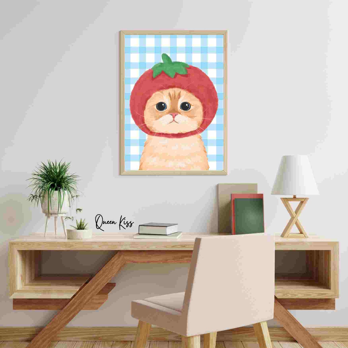 Whimsical Cute Tomato Cat Art, Whimsical Digital Download, Cozy Kitty Wall Decor, Instant Printable Illustration Modern Home -Meowville