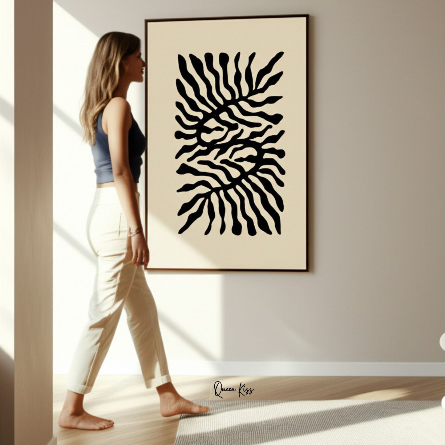Abstract Black and Beige Botanical Wall Art, Minimalist Instant Printable Poster Art, Modern Home Aesthetic Decor, Boho Nature Inspired Art