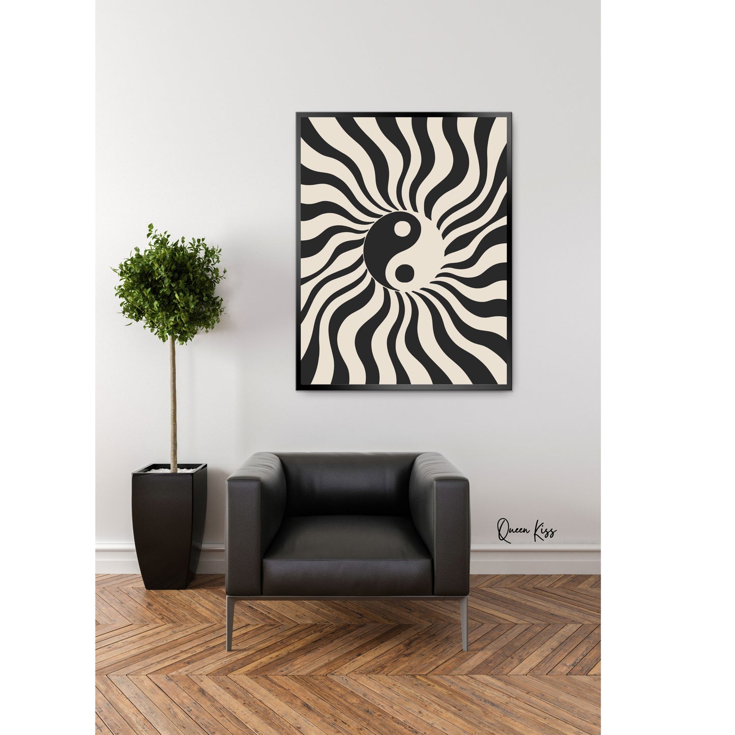 Abstract Black Beige Yin Yan Retro Wall Art, Minimalist Instant Printable Poster Art, Modern Home Aesthetic Decor, Boho Nature Inspired Art