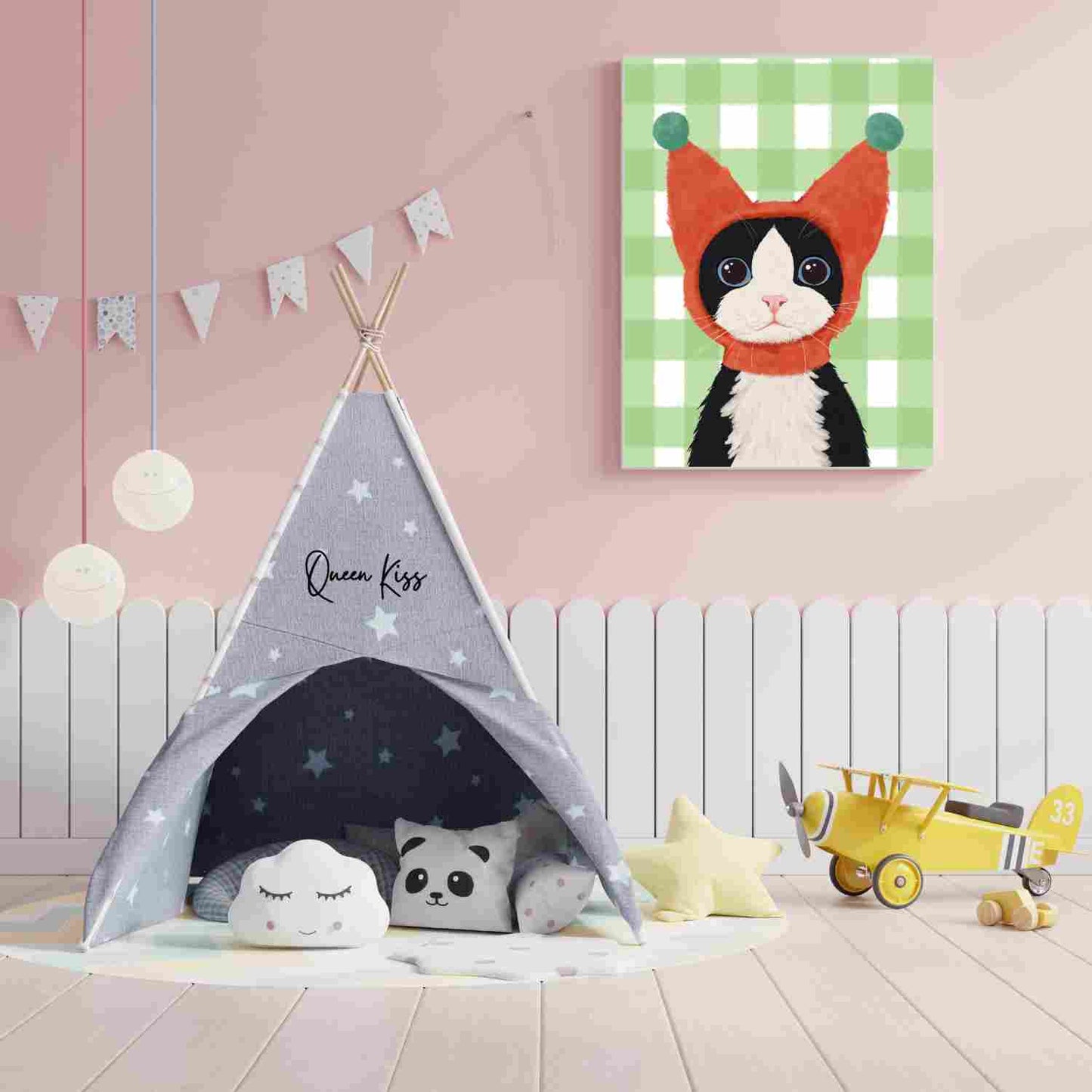 Whimsical Cute Tuxedo Cat Wall Art, Whimsical Digital Download, Cozy Kitty Wall Decor, Instant Printable Illustration Modern Home -Meowville