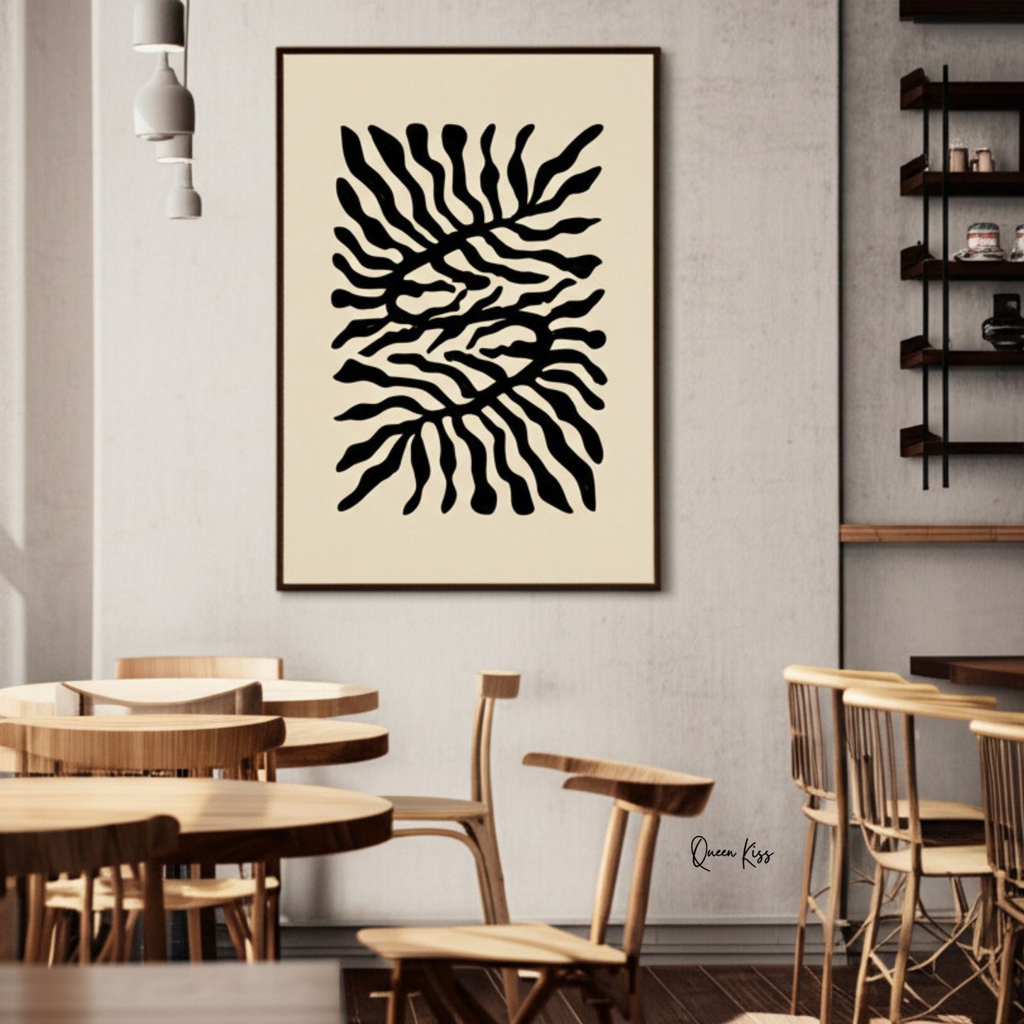 Abstract Black and Beige Botanical Wall Art, Minimalist Instant Printable Poster Art, Modern Home Aesthetic Decor, Boho Nature Inspired Art