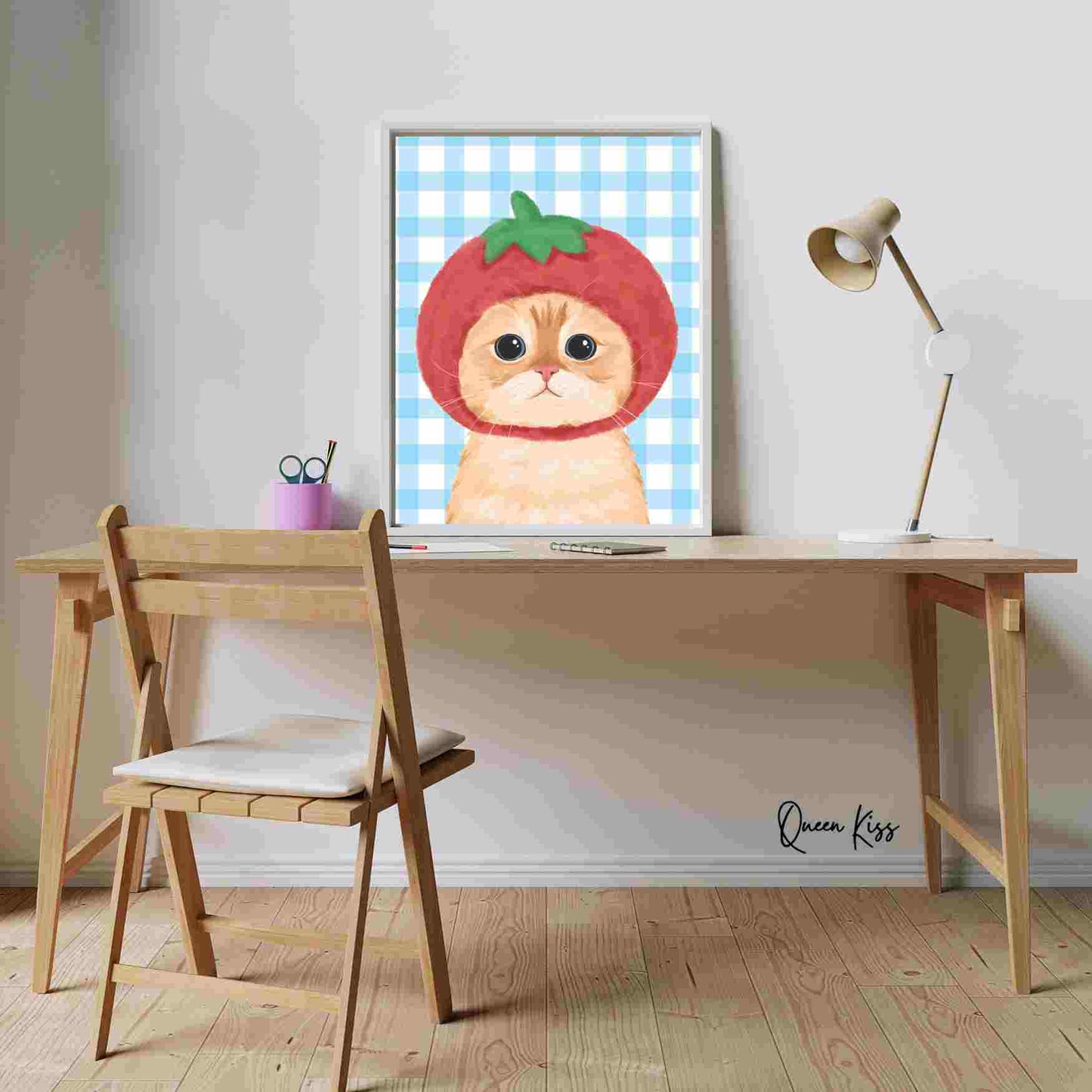 Whimsical Cute Tomato Cat Art, Whimsical Digital Download, Cozy Kitty Wall Decor, Instant Printable Illustration Modern Home -Meowville