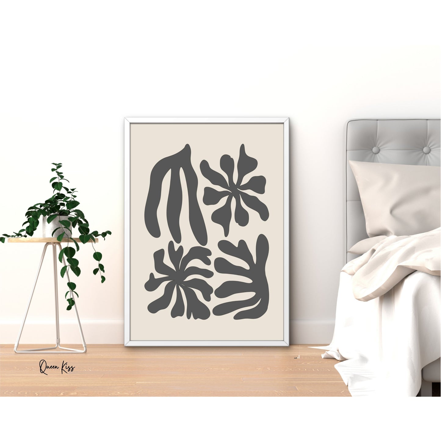 Abstract Black Beige Botanical Blossoms Wall Art, Minimalist Instant Printable Poster, Modern Home Aesthetic Decor, Boho Nature Inspired Art