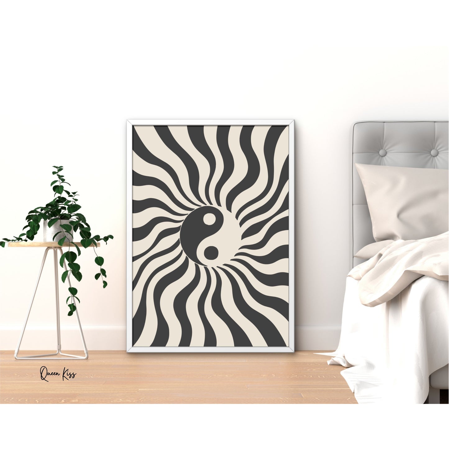 Abstract Black Beige Yin Yan Retro Wall Art, Minimalist Instant Printable Poster Art, Modern Home Aesthetic Decor, Boho Nature Inspired Art