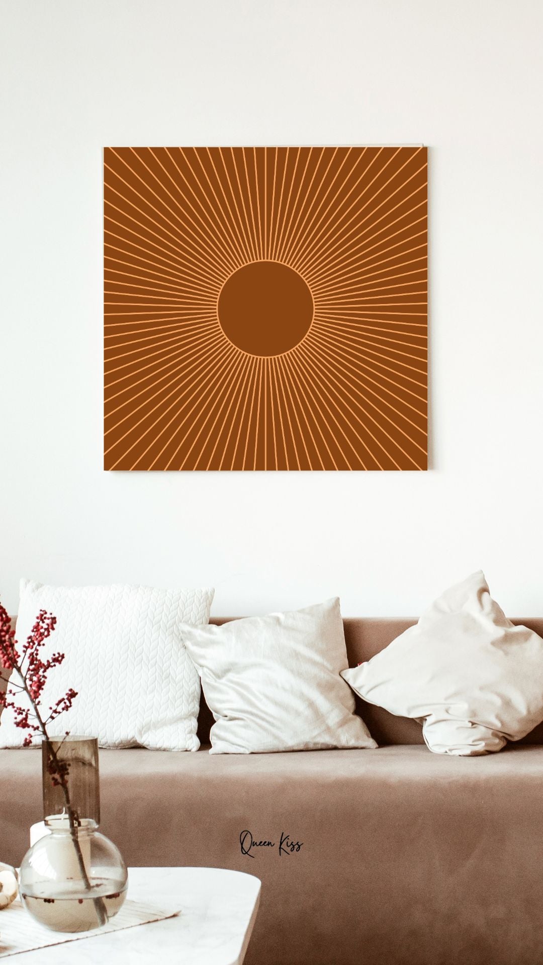 Retro Sunburst Wall Art Printable, Mid Century Modern Home Aesthetic Decor, Boho Abstract Sun Rays Art, Vintage Inspired Minimalist Decor